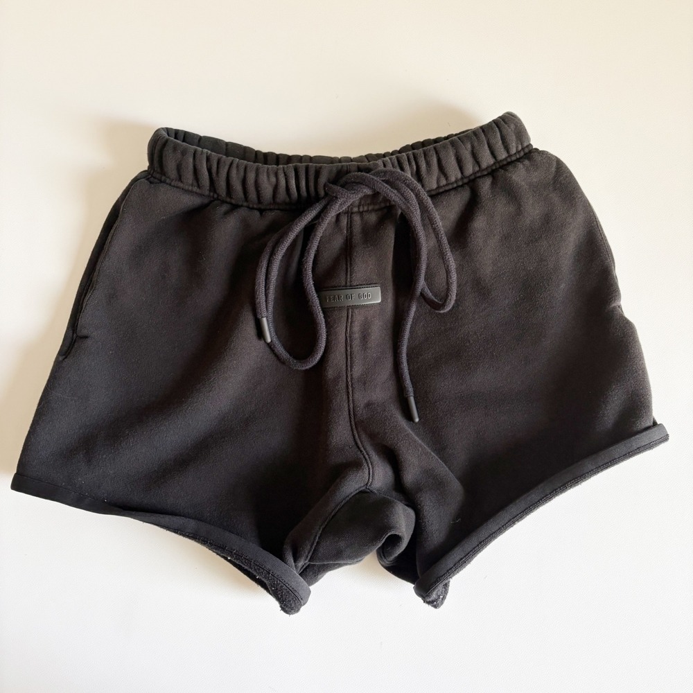 Fear of God Essentials Womens Black Fleece Streetwear Sweat Shorts Size XXS